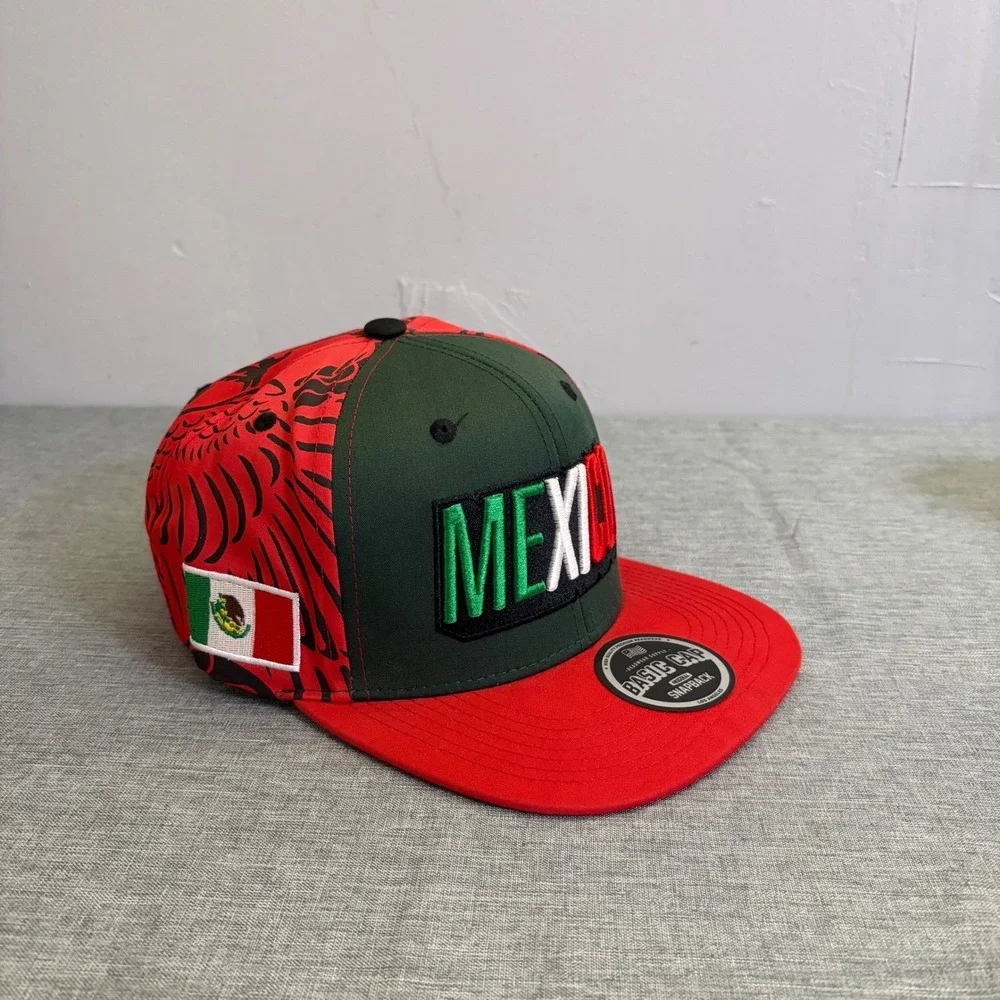 Basic Cap Mexico Snapback Hat Mens OSFA Red Green Eagle Graphic Y2K New